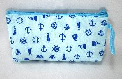 กระเป๋าดินสอ กระเป๋าดินสอสีฟ้าผ้าซิปลายลวดลายเกี่ยวกับทะเล