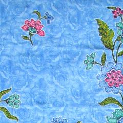 ผ้าถุงสีฟ้า ผ้าปาเต๊ะอินโดนีเซียสำเร็จรูปสีฟ้าลายดอกไม้