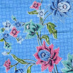 ผ้าปาเต๊ะอินโดนีเซีย ผ้าถุงสีฟ้าลายดอกไม้โสร่งสำเร็จรูป