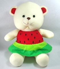 ตุ๊กตาสัตว์ ตุ๊กตาหมีขาวชุดแตงโมเสื้อสีแดงกระโปรงเขียว