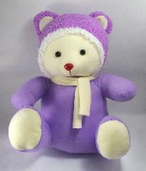 ตุ๊กตาหมี ตุ๊กตาหมีขาวชุดกันหนาวสีม่วงนุ่มนิ่มน่ารัก