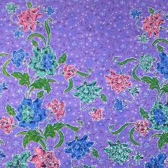 ผ้าปาเต๊ะอินโดนีเซีย ผ้าถุงสีม่วงอ่อนลายดอกไม้หลากสีผ้าถุงสำเร็จรูปแบบยาว