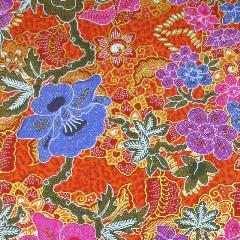 ผ้าถุงสำเร็จรูป ผ้าถุงสำเร็จรูปสีส้มลายทองรูปดอกไม้หลากสีสวยงาม
