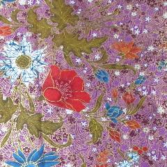 ผ้าปาเต๊ะอินโดนีเซีย ผ้าถุงสีม่วงสำเร็จรูปลายทองรูปดอกไม้สวยงามน่าสัมผัส
